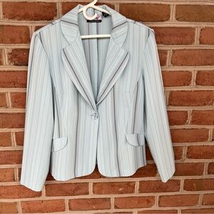 Soft Blue and black striped vintage blazer, summer spring weight size 16